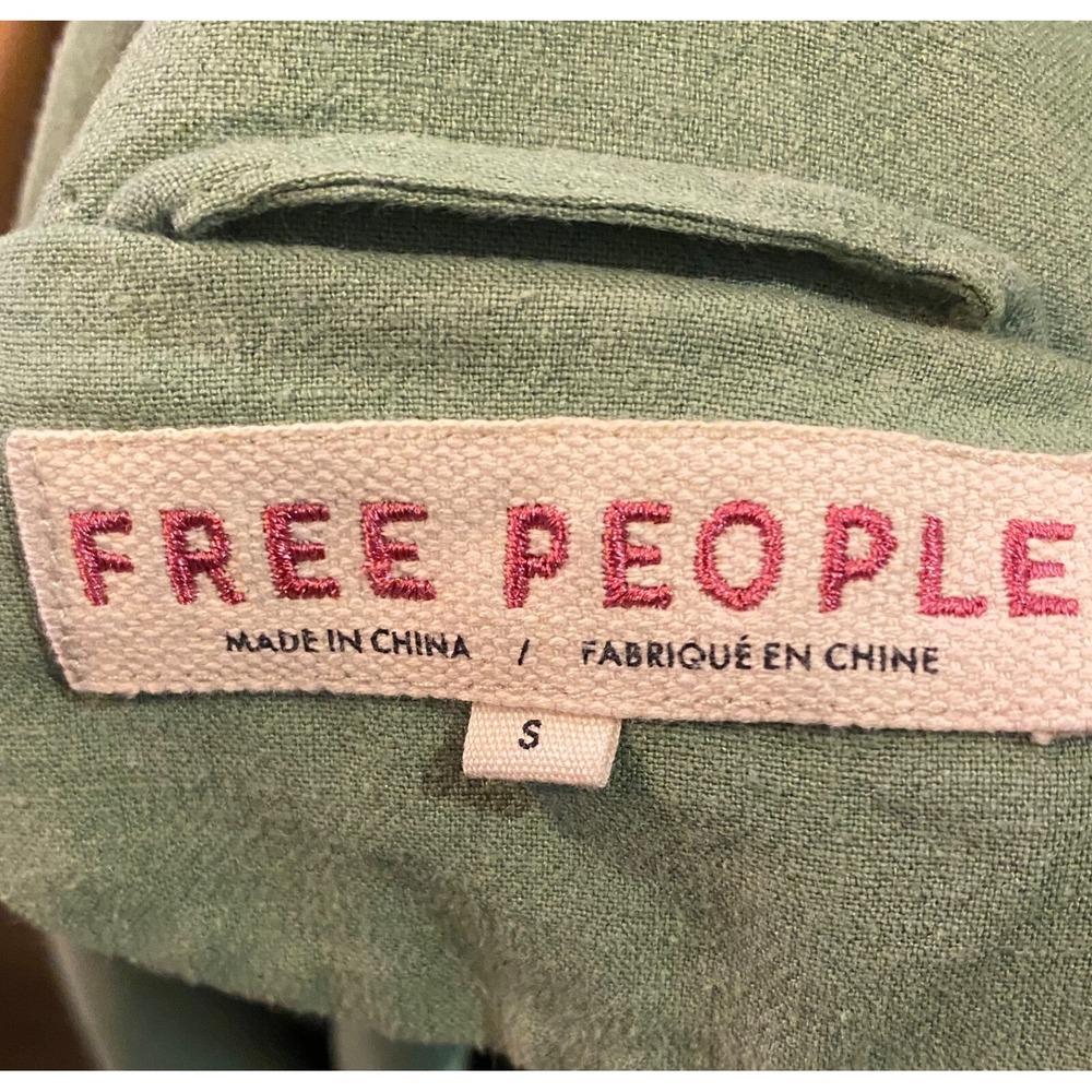 Free People Olivia Jacket Small Double Breasted Belted Green Linen Career Wear - Picture 3 of 8